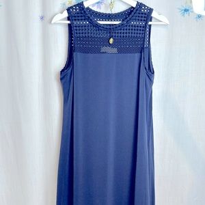 MICHAEL KORS - Shift Dress Lace Crochet Panel Stretch Sz M - BLUE